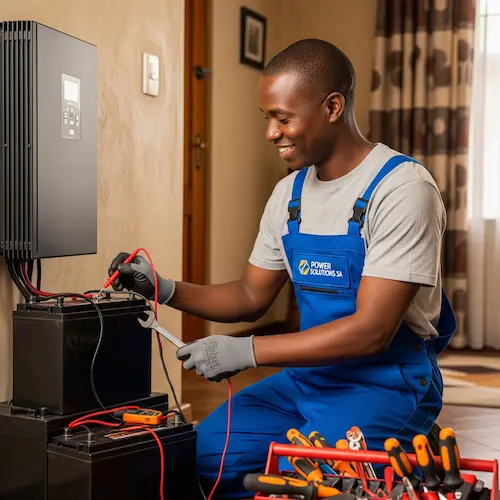 An image of an electrician repairing a inverter system in South Africa