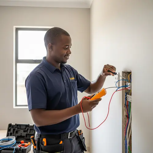 An image of an electrician installing new electrical fixtures in South Africa