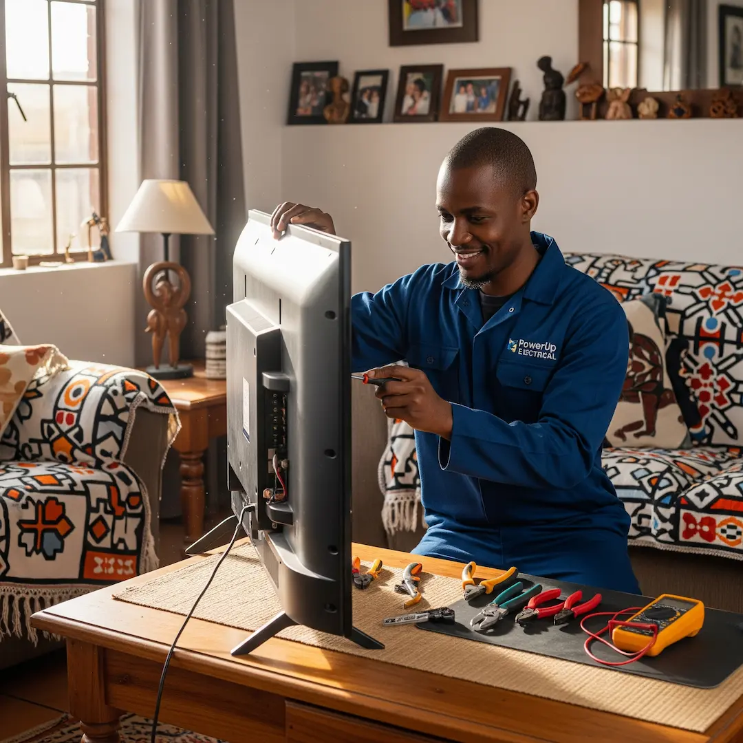 Image of Electrician doing TV repair in South Africa