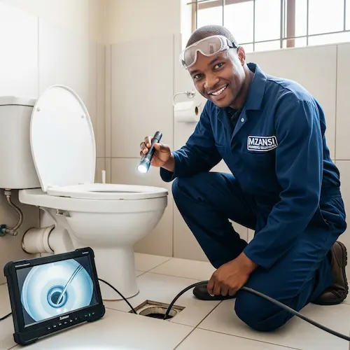 An image of a plumber using a drain camera in South Africa