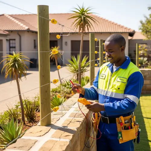 Image of Electrician installating Electric fencing in South Africa