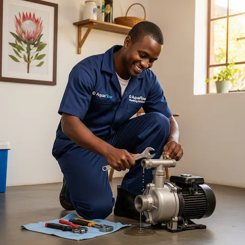 Image of South African plumber repairing a water pump