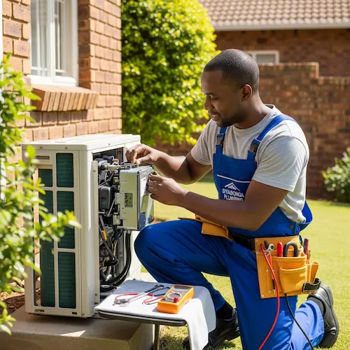 South African Plumber repairing a Heat Pump