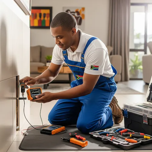 Image of plumber in South Africa performing Leak detection (with equipment)