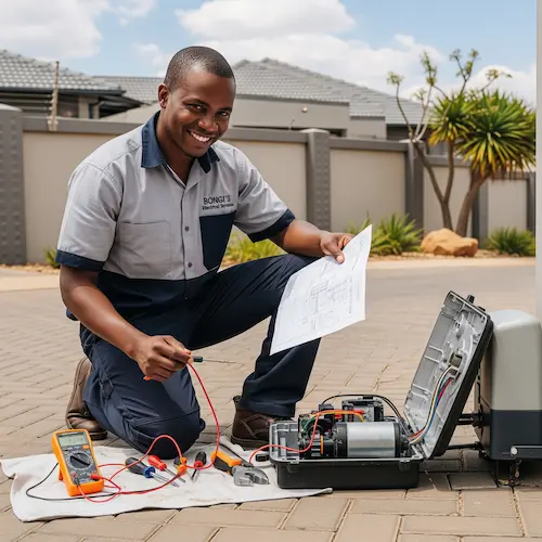 An image of an electrician repairing a garage or gate motor in South Africa