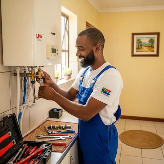 An image of a repairing a LPG gas geyser in South Africa