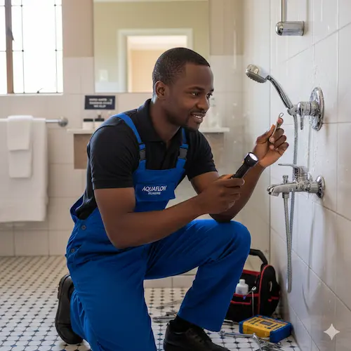 image of plumber fixing hard water
