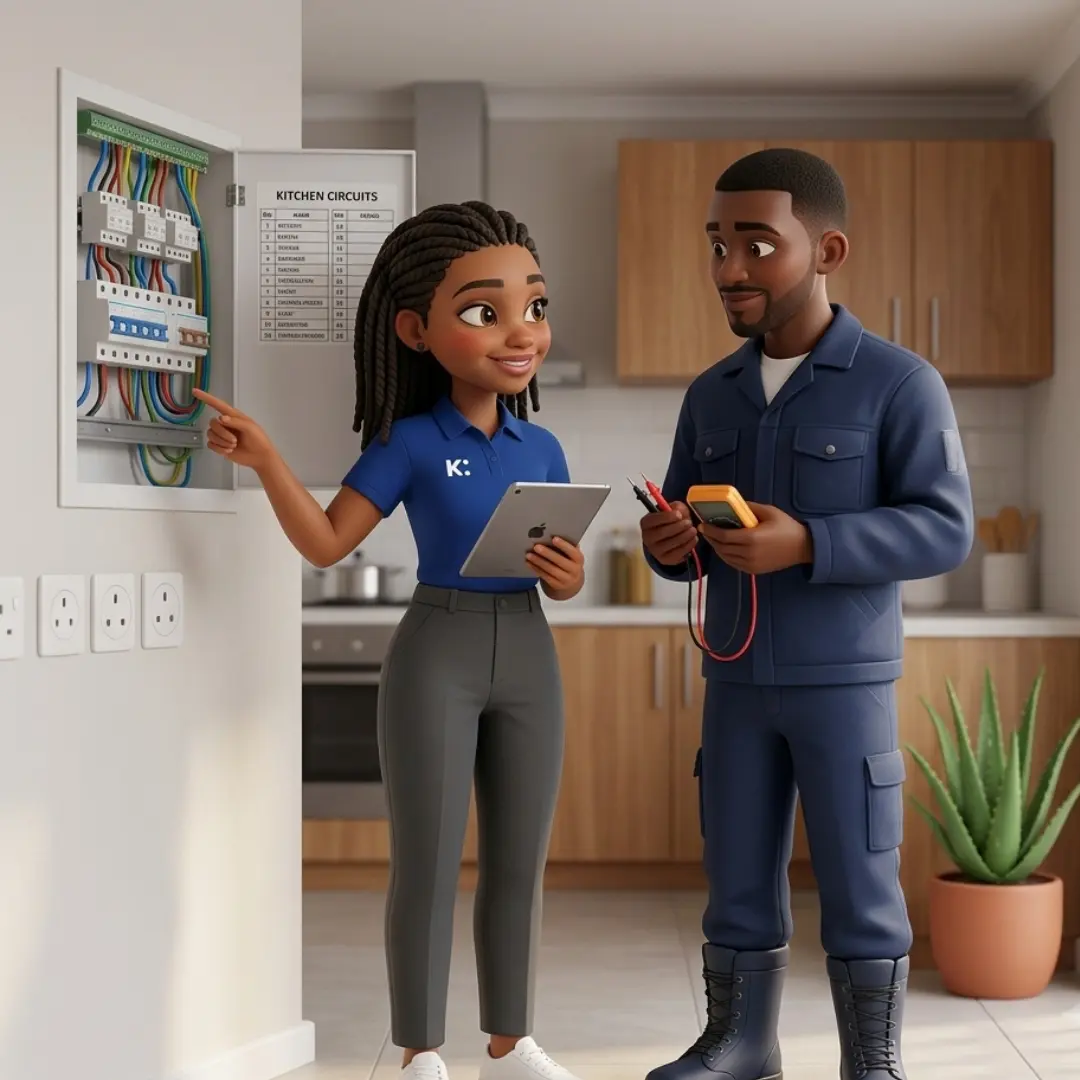 image of an electrician and a plug point