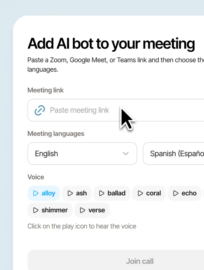 Add your meeting. Paste a Zoom, Google Meet or Teams link.