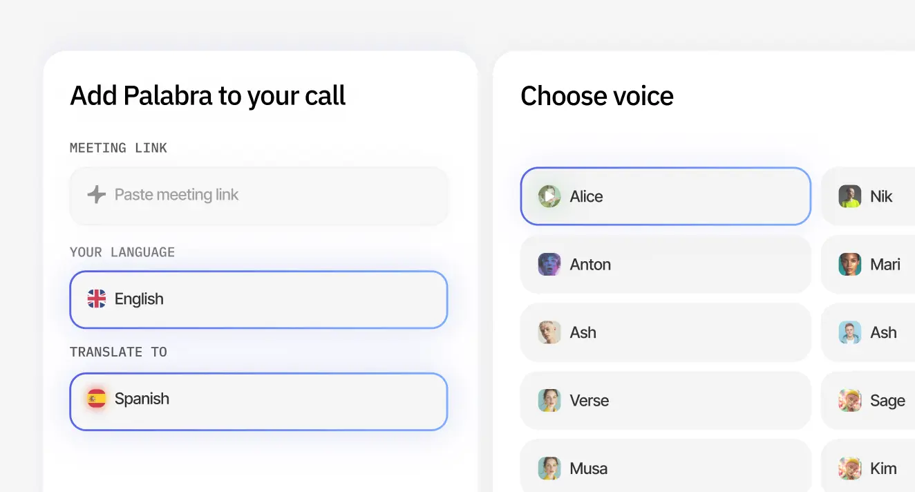 Choose settings. Select the languages and voice.