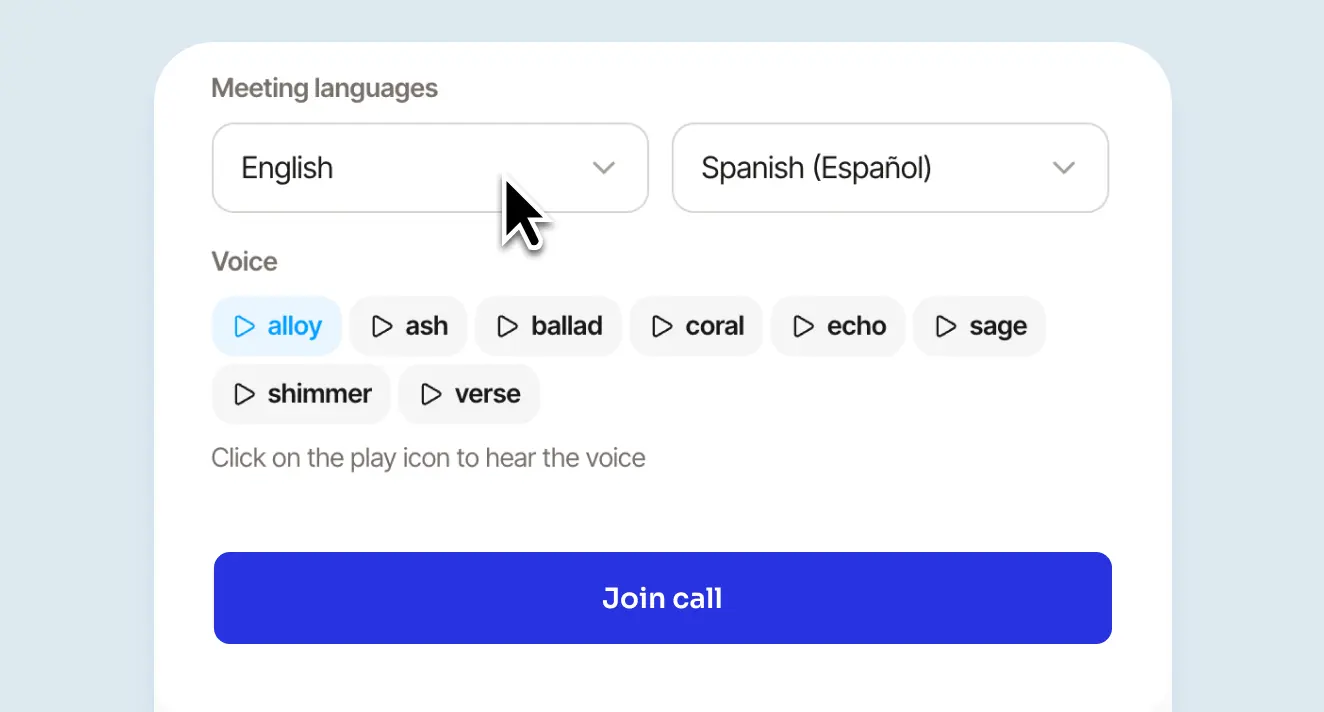 Choose settings. Select the languages and voice.