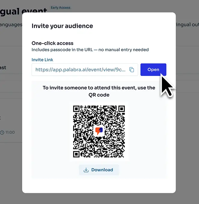 Your team shares a QR code or link for translation with the attendees.