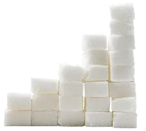 Stacked white sugar cubes