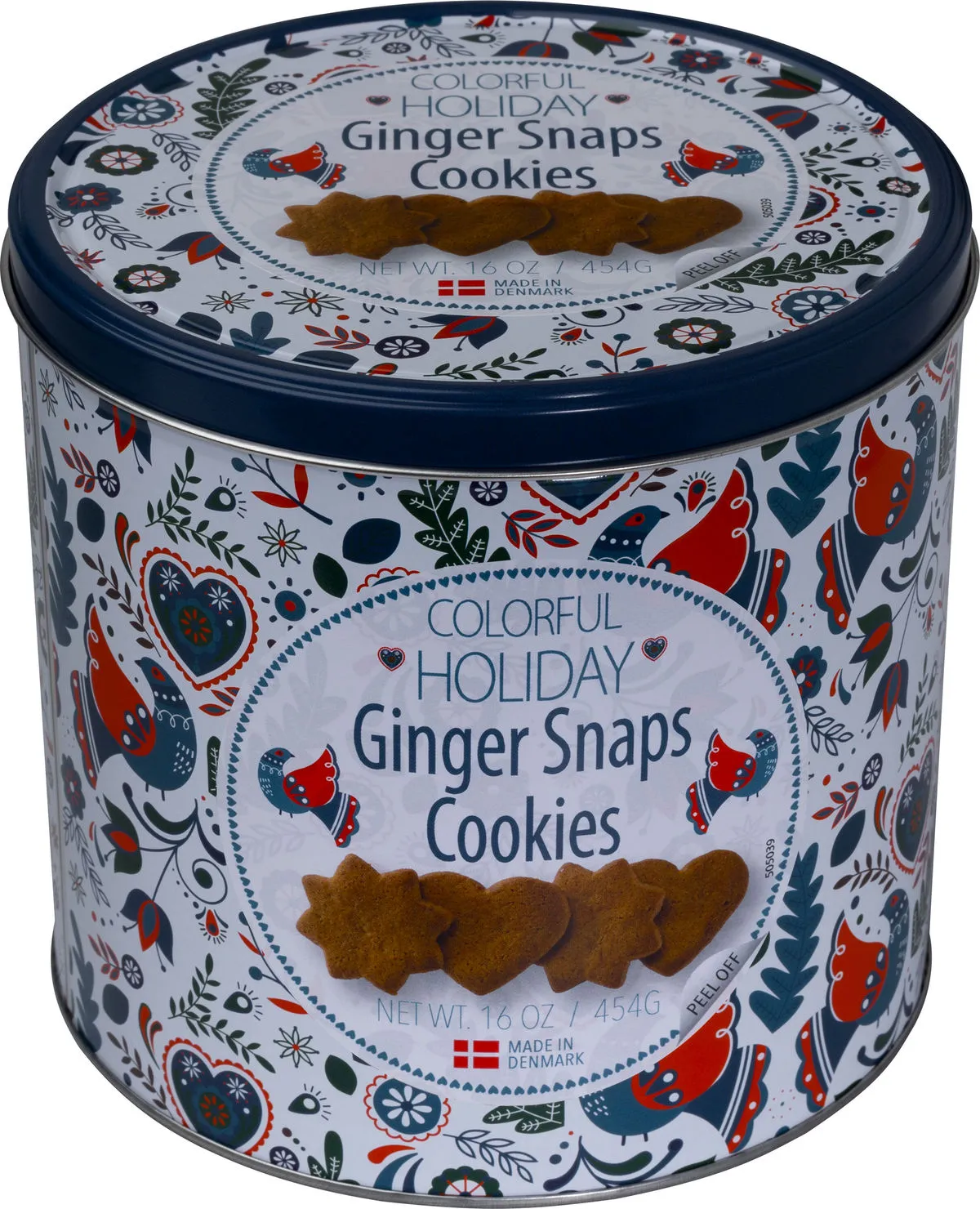 Colourful Holiday ginger snaps cookie tin, 454 g
