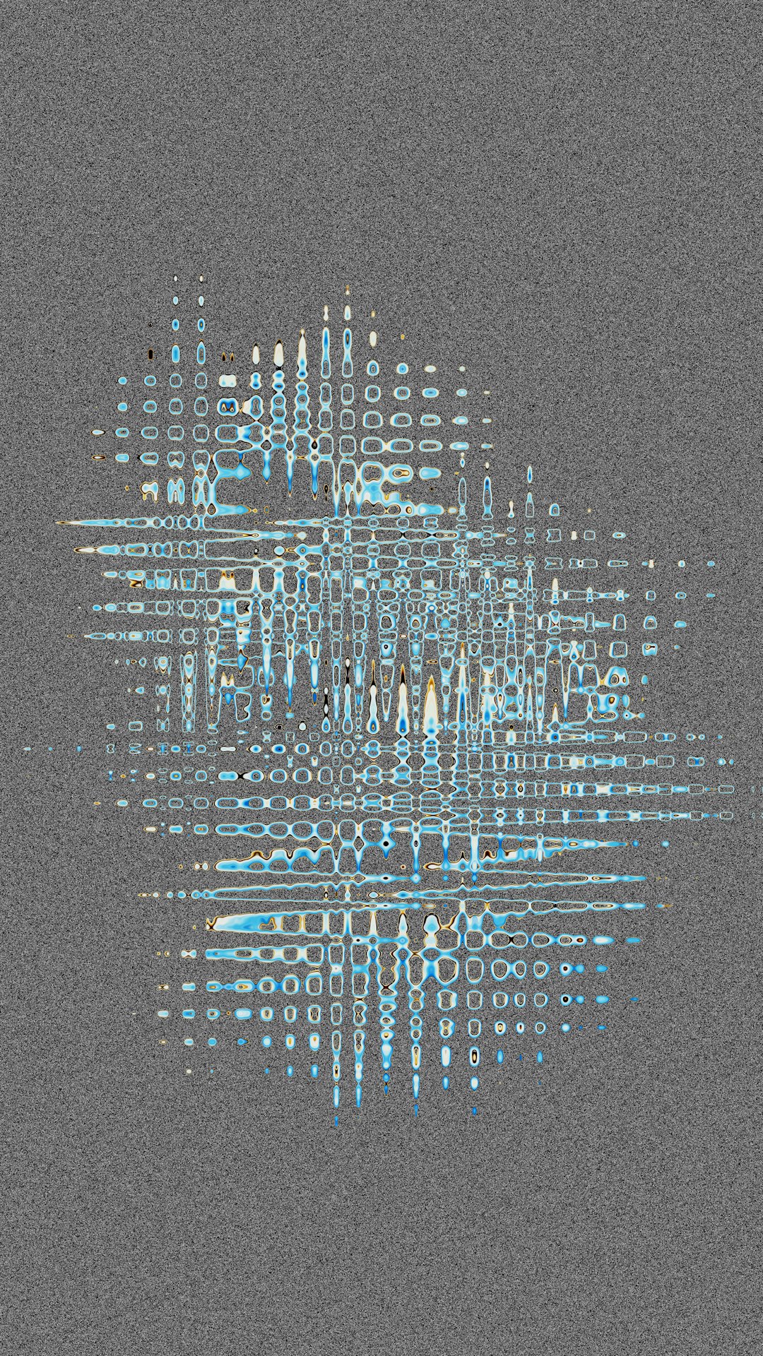 Abstract blue and white digital art on a gray background.