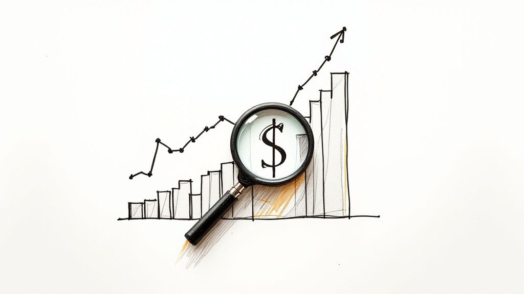 A visual representation of the marketing ROI formula with charts and graphs.