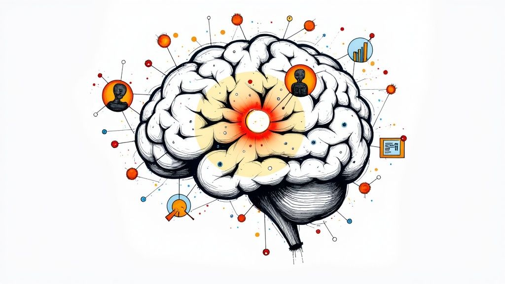 An abstract image showing AI neural networks and data points in a marketing context