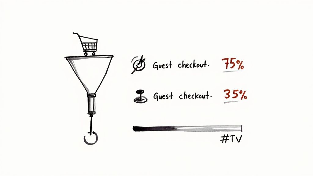 A person using a laptop with a shopping cart icon overlayed, showing items in the cart.