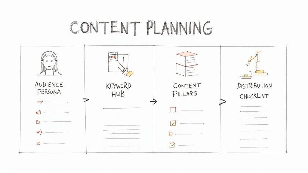 Diagram showing interconnected elements of a content plan