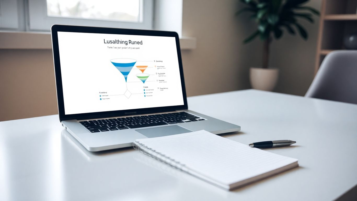 Lead generation funnel diagram on a laptop screen.
