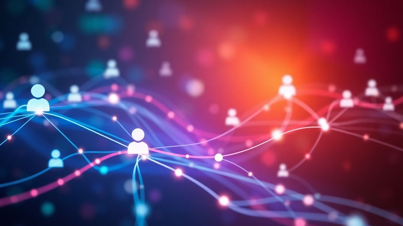 Digital connections and user icons for lead generation.