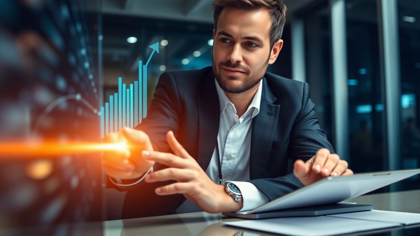 Professional strategizing lead generation with digital tools.