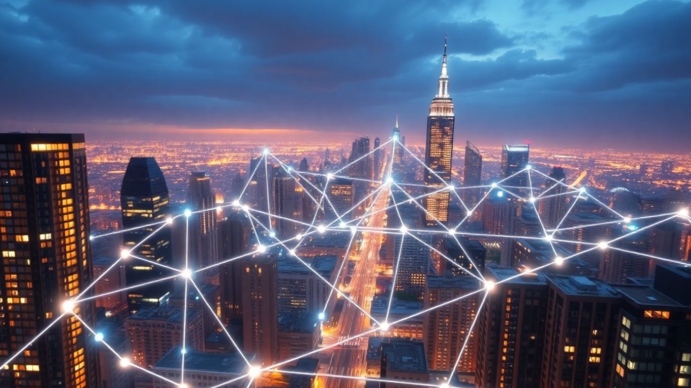 AI network connecting futuristic cityscape for real estate leads.