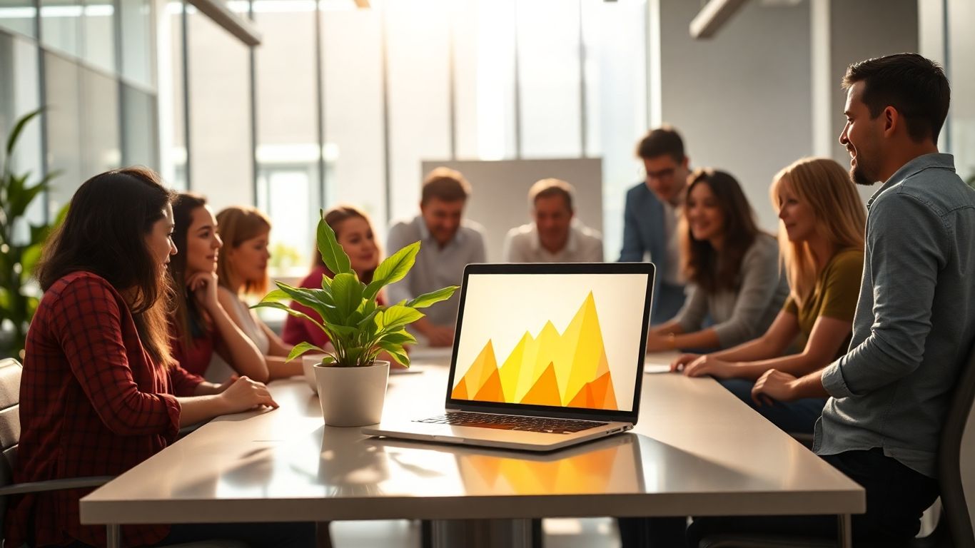 Business people collaborating on lead generation strategies.