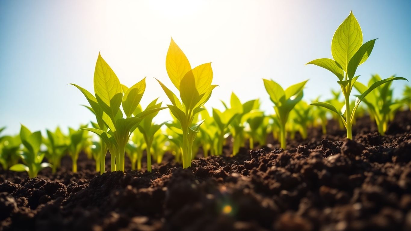 Organic growth concept with plants and sunlight.