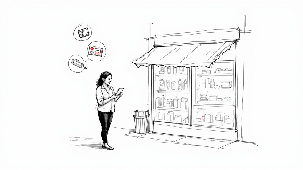 A group of business professionals in a modern office, collaborating on a project around a large wooden table with laptops and documents.