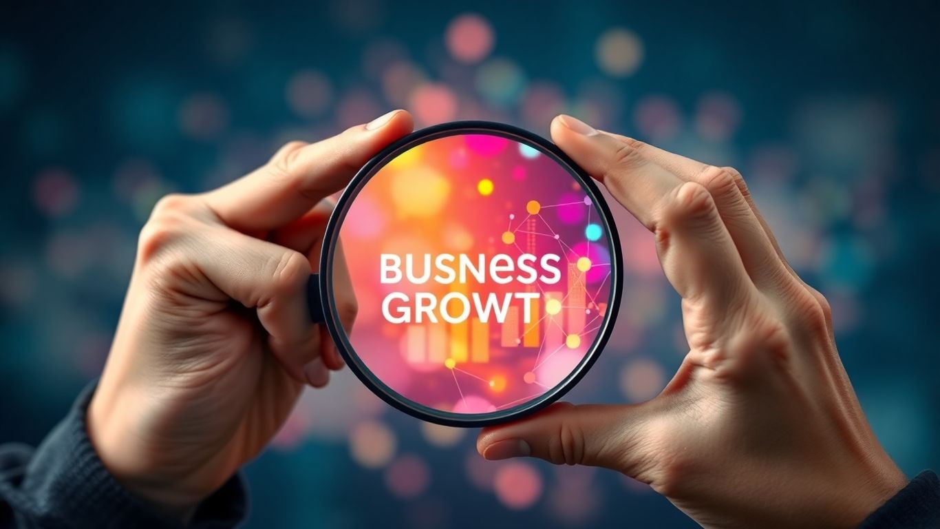 Magnifying glass over business growth concept