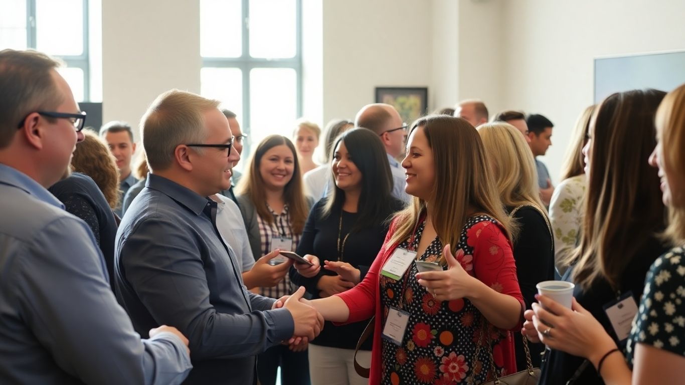 Small business owners networking at a local event.