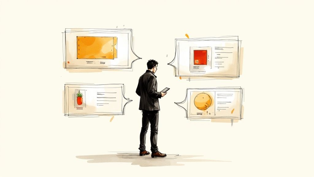 Abstract shapes in brand colors representing personalized customer experiences.