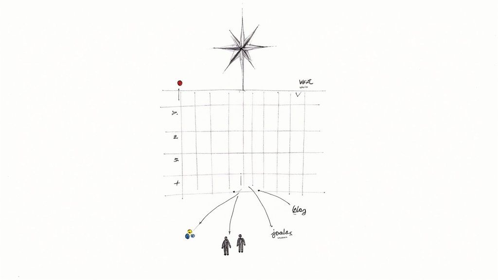 A person at a desk planning their work on a large calendar, symbolizing strategic content planning.