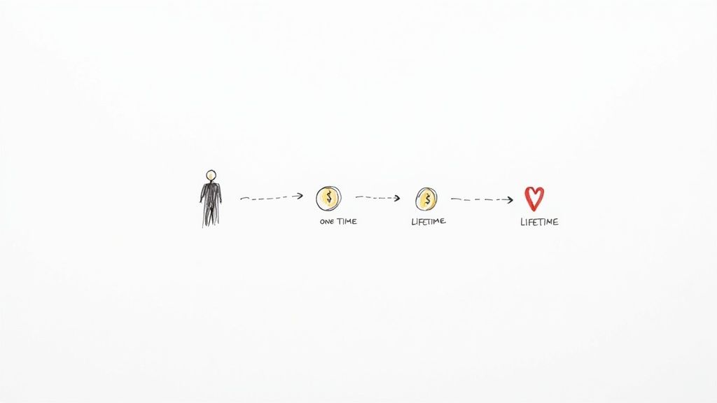A marketing professional analyzing customer lifetime value data on a large screen with charts and graphs.
