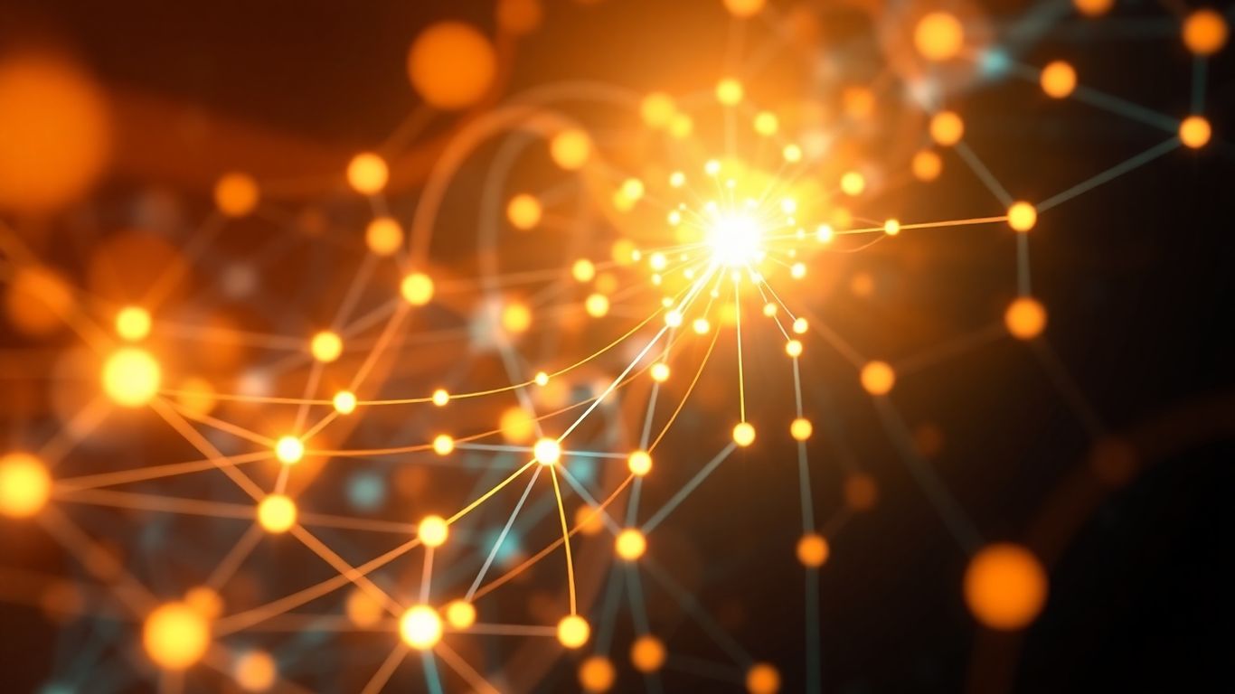 Abstract network of glowing lines and nodes symbolizing growth.