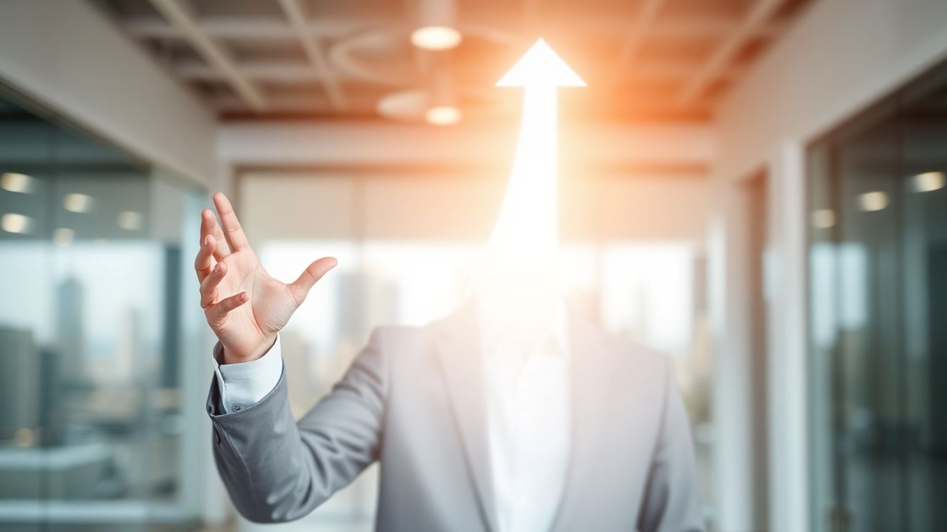 Consultant pointing to upward growth path.