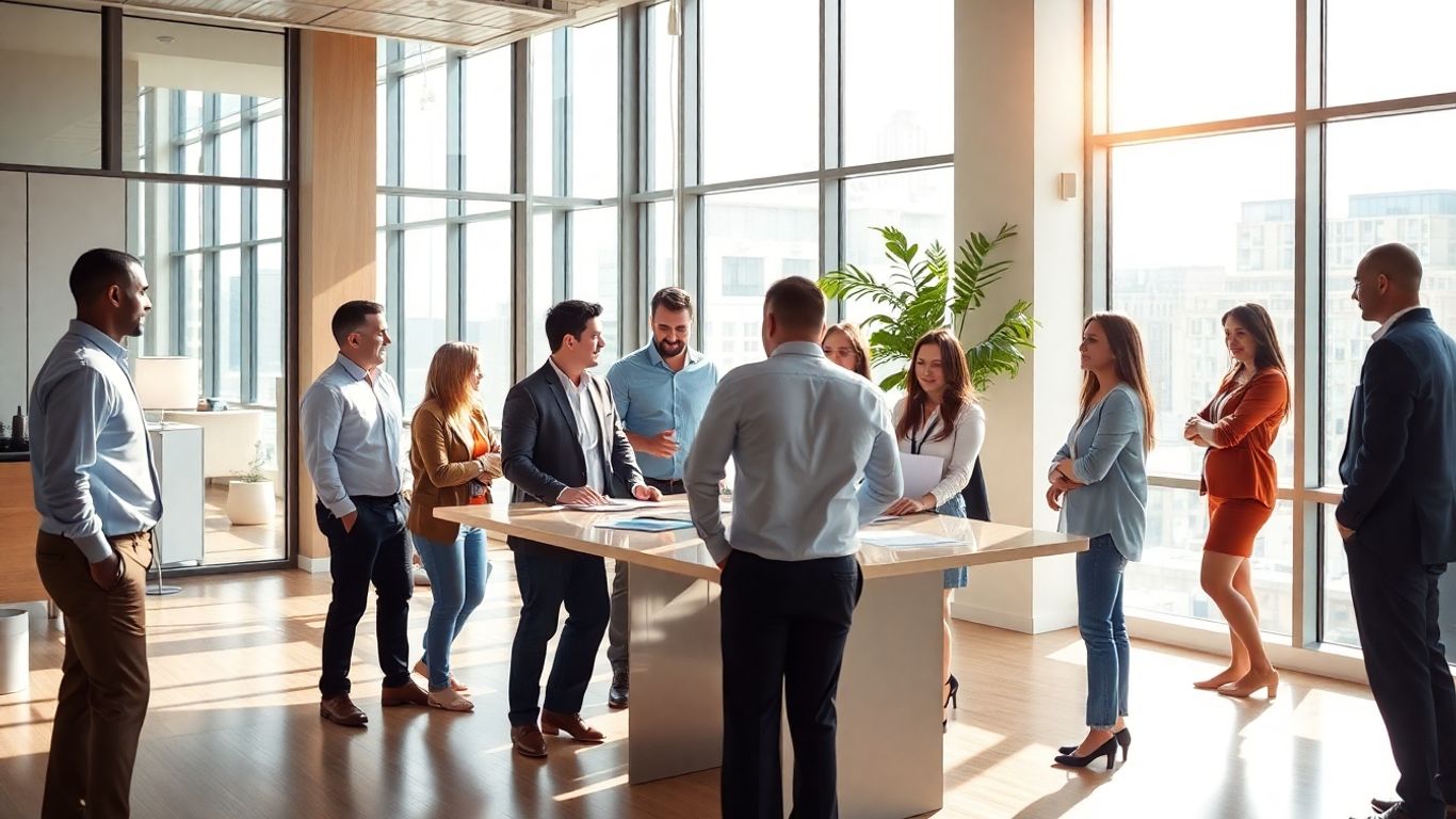 Realtors collaborating in a modern office for lead generation.