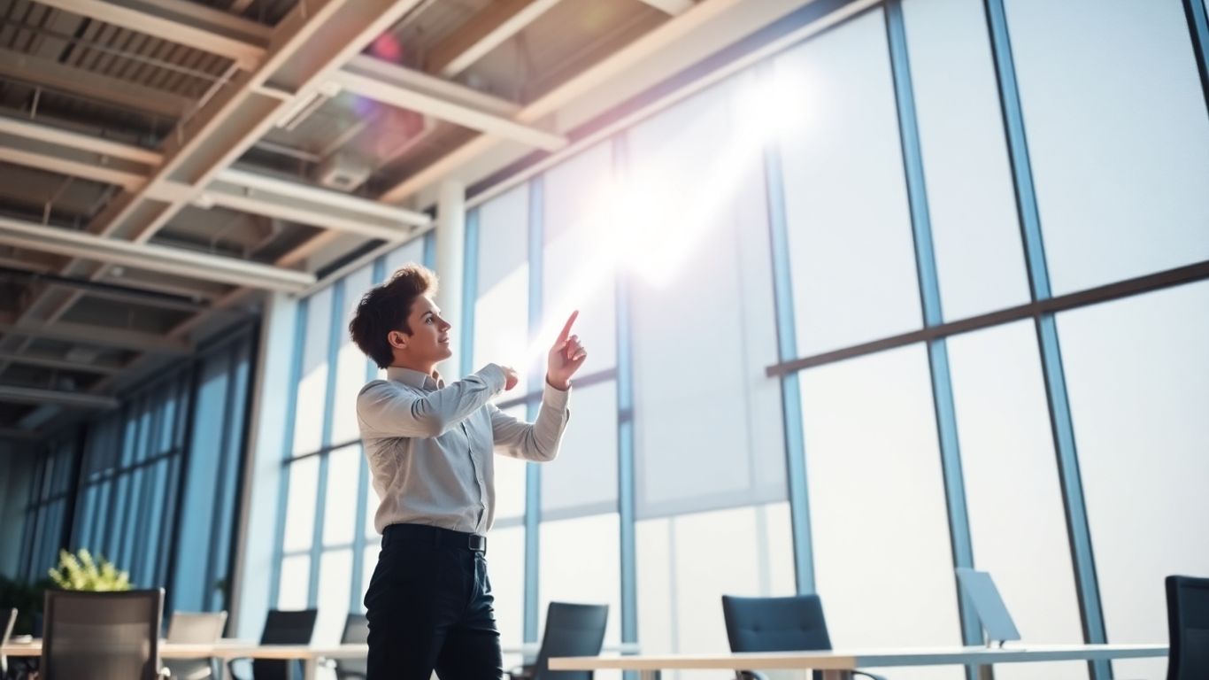 Person pointing at upward trend, symbolizing business growth.