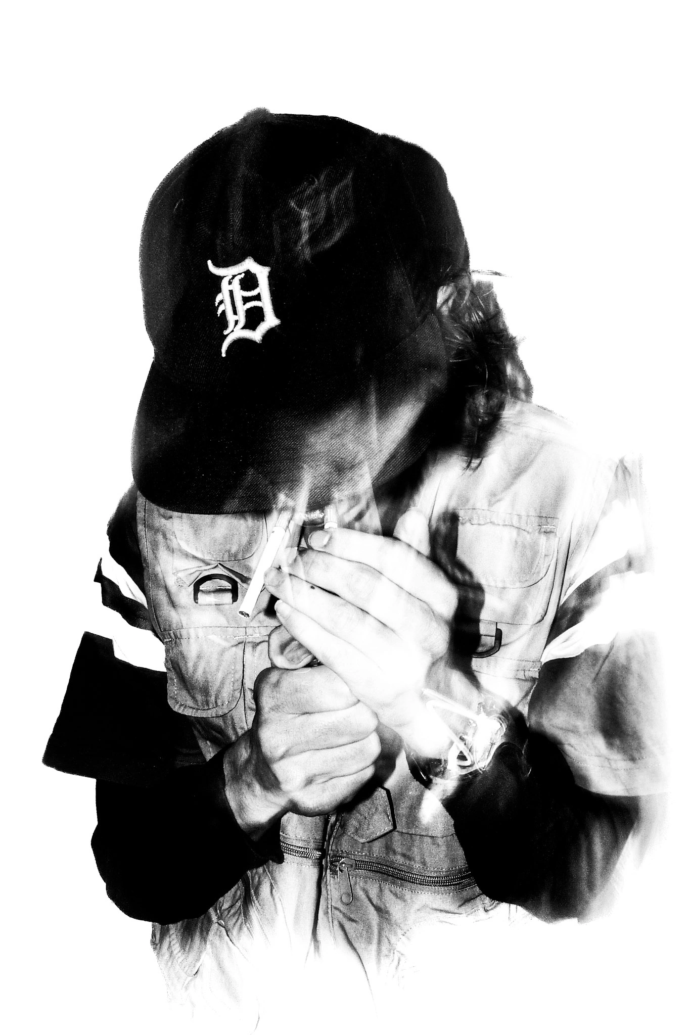 a black and white photo of a man with a cigarette 2