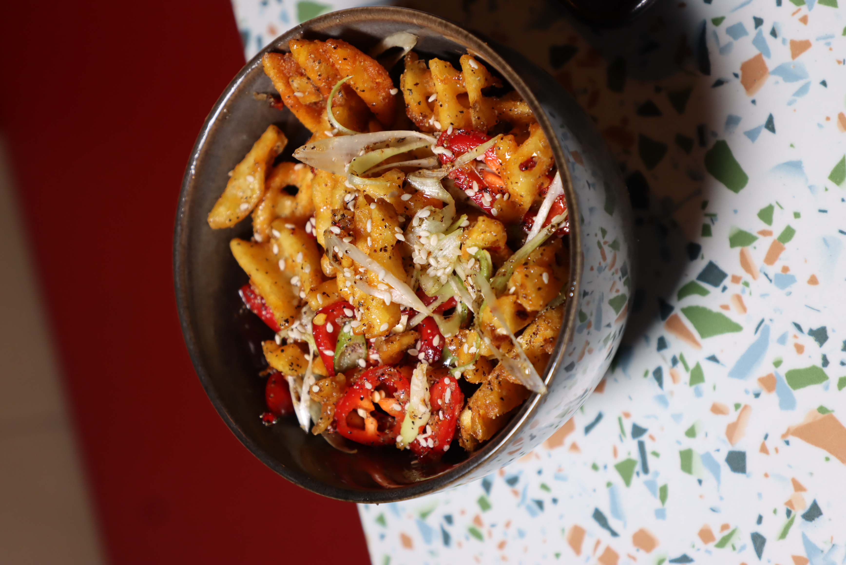 SALT AND PEPPER TATER TOTS / WAFFLE FRIES