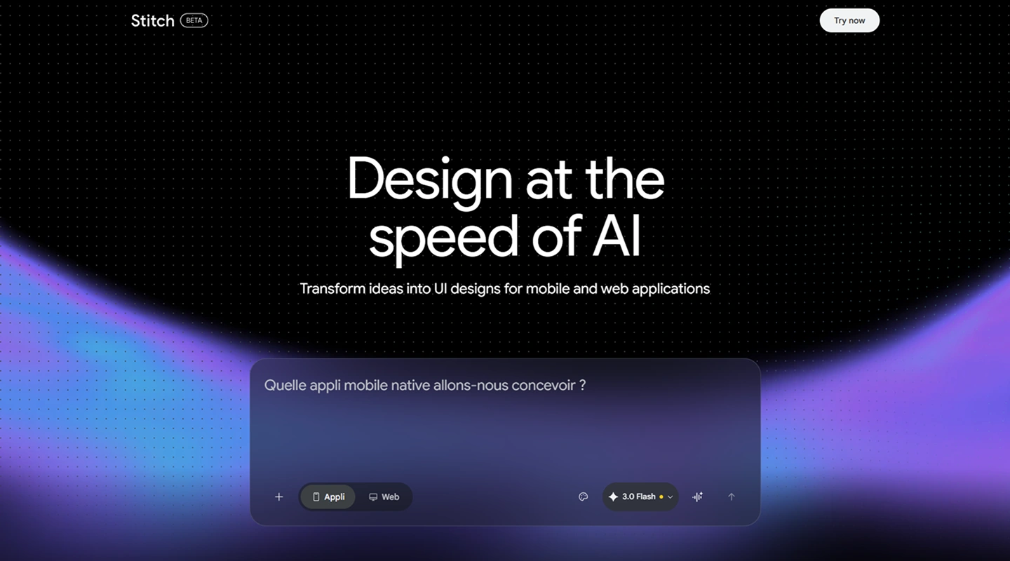 Hero section de la landing page de Stitch