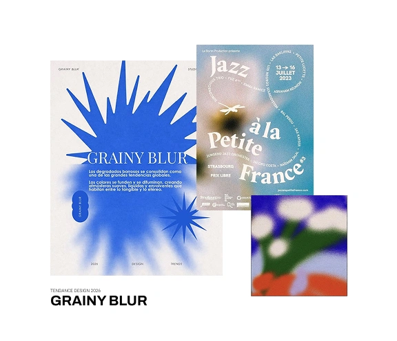 Composition visuelle illustrant la tendance “Grainy Blur”.