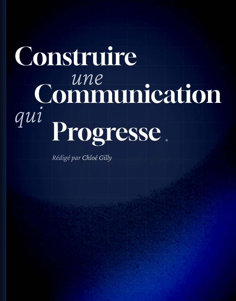 Image de présentation de l’article sur le pilotage et l’analyse en communication, avec le titre « Construire une communication qui progresse » sur fond bleu nui