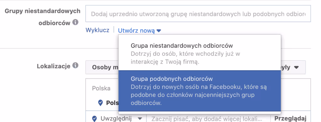 tworzenie grupy podobnych odbiorców na Facebooku