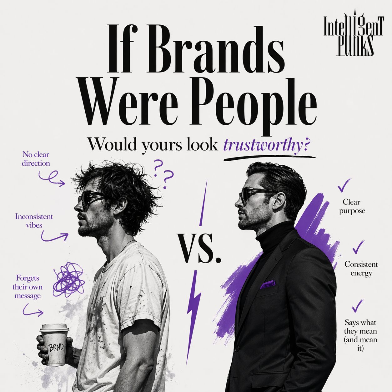 If brands were people – comparison showing strong vs weak brand identity side by side
