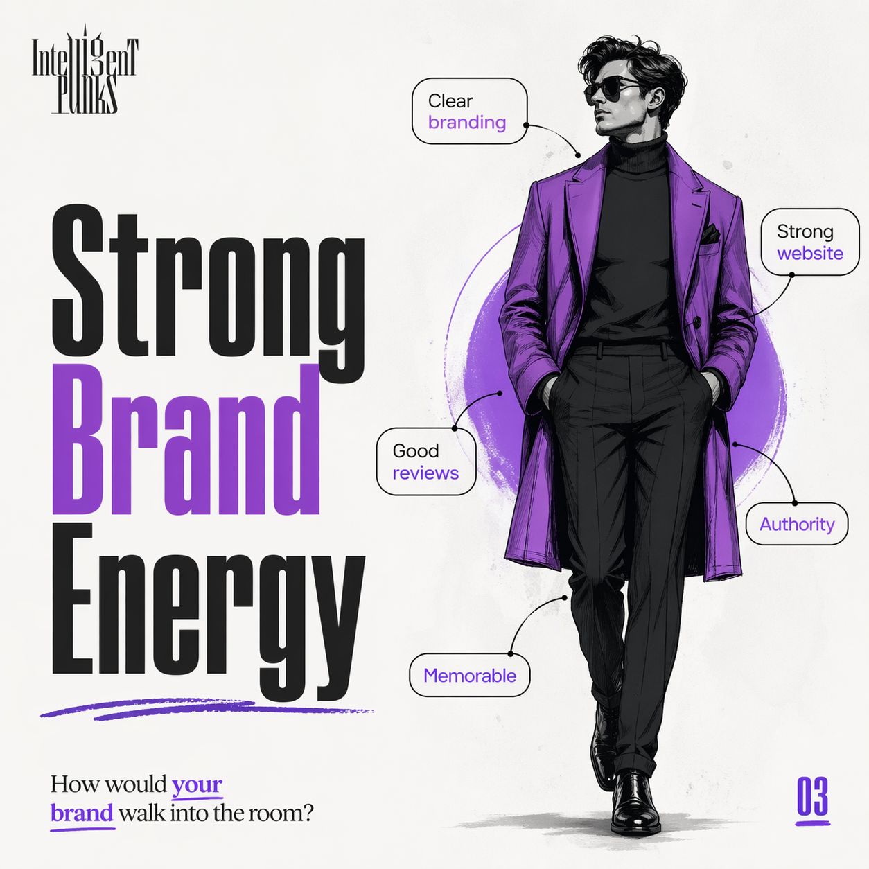 Strong brand energy – confident brand identity with clear purpose, authority, and consistent visual identity