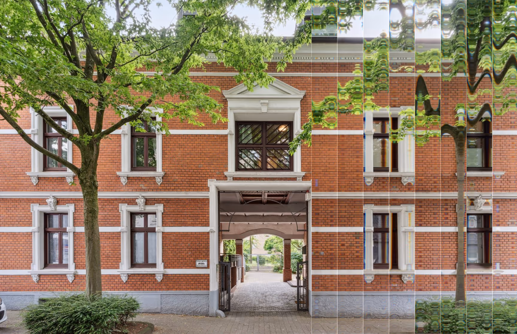 Fassade eines Backsteinhauses