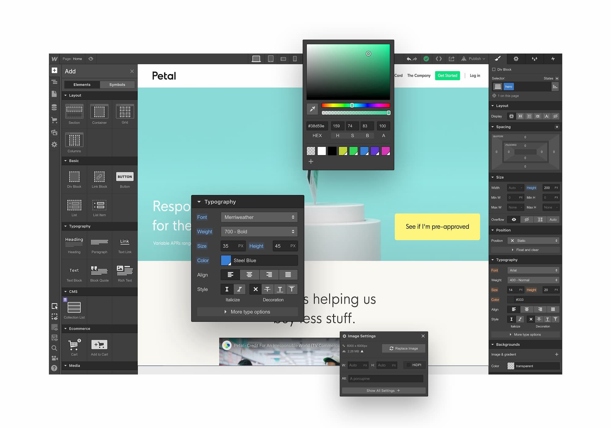 Zu sehen ist ein Screenshot der Webflow Designer Ansicht