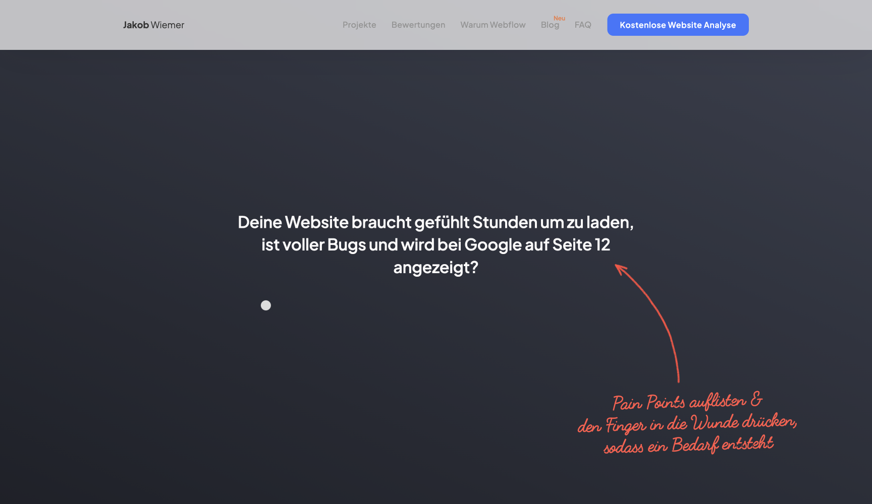 Beispiel einer Sektion, in dem mehrere Pain Points aufgelistet sind